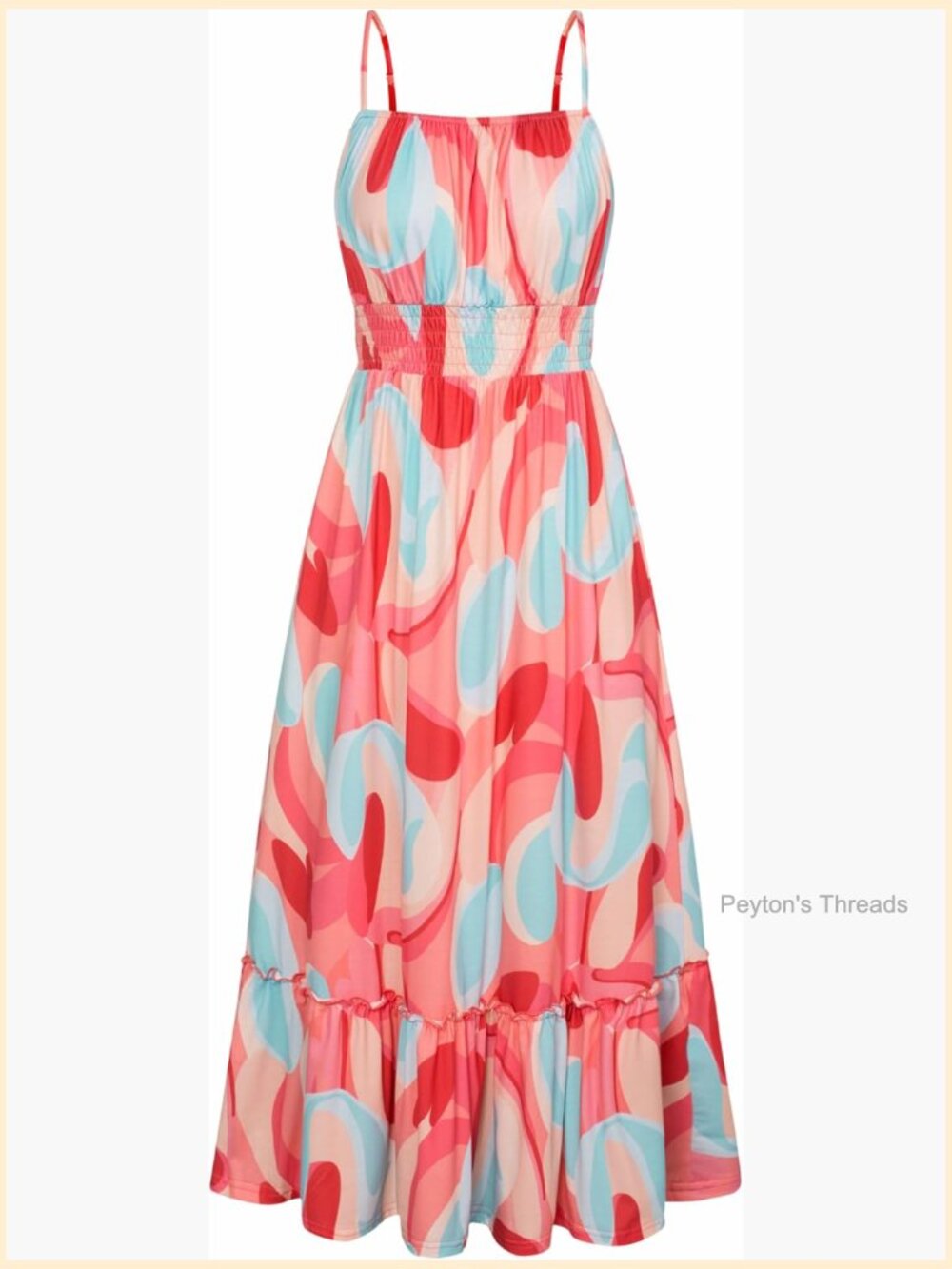 Smocked Floral Maxi Dress with Pockets - Boho Beach Sundress